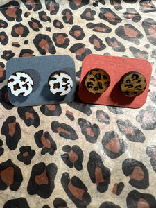 Wooden Cheetah Print Stud Earrings