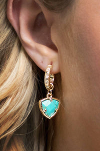 Natural Stone Triangle Earrings Turquoise Blue Hoops