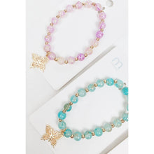 Load image into Gallery viewer, Marbled Butterfly Charm Glass Bead Bracelet