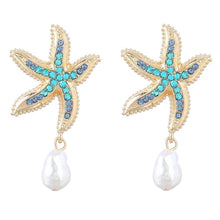 Load image into Gallery viewer, Starfish Drop and Dangle Earrings with Hanging Pearl