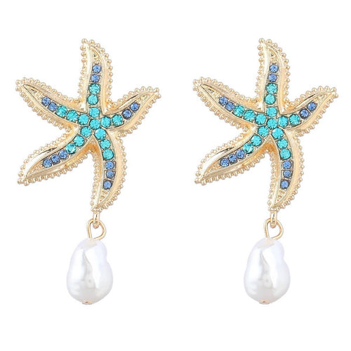 Starfish Drop and Dangle Earrings with Hanging Pearl (NEW SHIPS IN A WEEK)