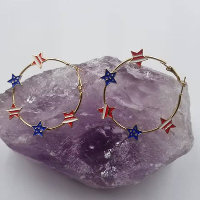 July 4th Patriotic Star Hoop Earrings NEW
