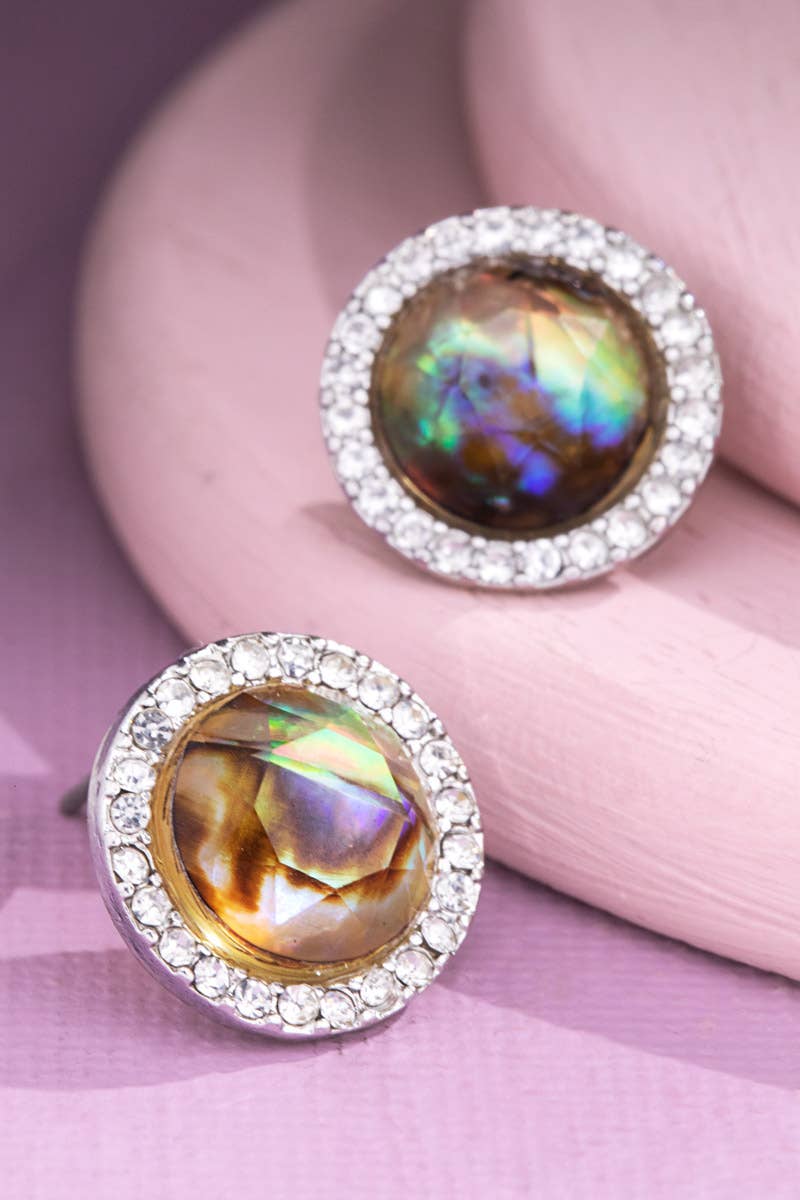 Galaxy Opal Round Rhinestone Stud Earrings