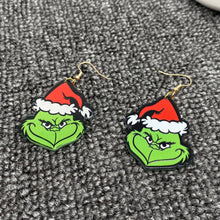 Load image into Gallery viewer, Grinch Wearing Christmas Hat - Dangle Earrings - Paparazzi $5 Jewelry with Ashley Swint