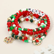Load image into Gallery viewer, Snowflake Holiday Wreath Charm MERRY HO HO HO Stretch-  Multi Layered Bracelets