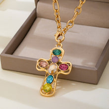 Load image into Gallery viewer, Multi-Colored Crystal Cross Necklace SHIPS 7-24