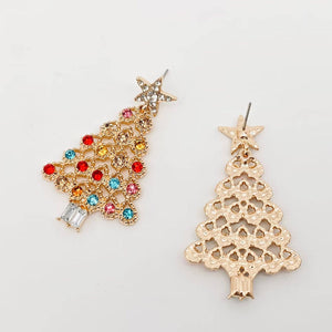 Christmas Tree Colorful Rhinestone Stars Post Earrings