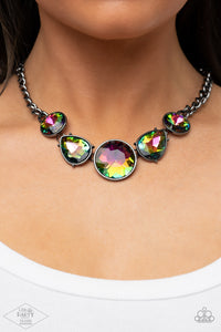 Paparazzi All The World Is My Stage - Oil Spill Necklace& Earrings - Pink Diamond Exclusive