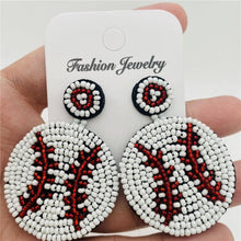 Load image into Gallery viewer, Baseball Handwoven Beads circle  Earrings