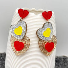 Load image into Gallery viewer, Double Heart Charm Acrylic - Post Earrings Valentine&#39;s Day