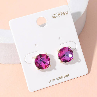 PINK Round Stone Cushion Stud Earrings