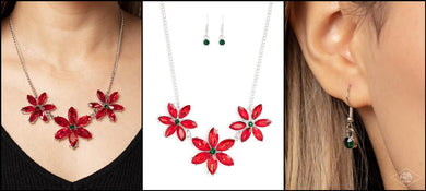 PAPARAZZI MEADOW MUSE - RED NECKLACE & EARRING
