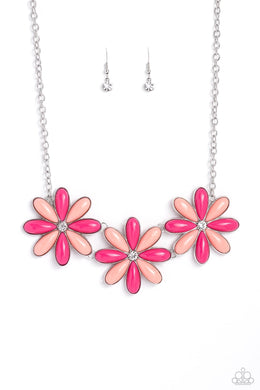 Paparazzi Bodacious Bouquet - Pink Flower Silver Short Necklace & Earrings