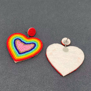 Contrasting Colors Seed Beads Heart Earrings