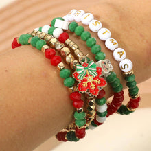 Load image into Gallery viewer, Holiday Snowflake Bow Santa Reindeer Christmas Beaded Stretch - Multi Layered Bracelets