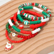 Load image into Gallery viewer, Christmas Santa Charm Snowflake Heishi Faceted Beaded Stretch - Multi Layered Bracelets