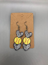 Load image into Gallery viewer, Cheetah hearts Softball Acrylic Earrings