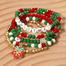 Load image into Gallery viewer, Holiday Snowflake Bow Santa Reindeer Christmas Beaded Stretch - Multi Layered Bracelets