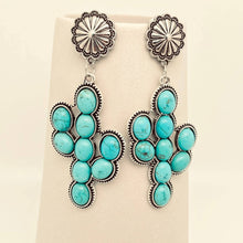 Load image into Gallery viewer, Western Style Turquoise Cactus Pendant Post Earrings