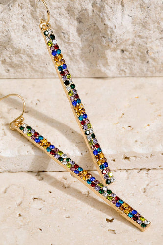 Long Pave Stone Bar Earrings MULTI