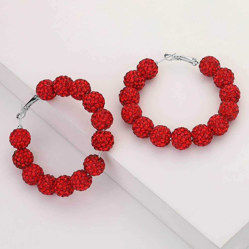 Shamballa Ball Beaded Hoop - Earrings