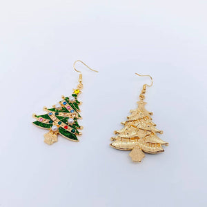 Christmas Tree Rhinestone Stars Pearl Dangle - Earrings