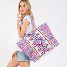 Load image into Gallery viewer, Boho Print Fringe Tote Bag