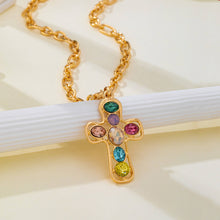 Load image into Gallery viewer, Multi-Colored Crystal Cross Necklace SHIPS 7-24