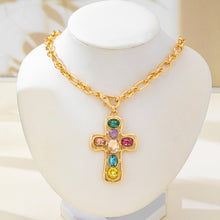 Load image into Gallery viewer, Multi-Colored Crystal Cross Necklace SHIPS 7-24