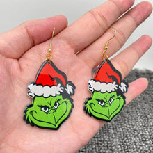 Load image into Gallery viewer, Grinch Wearing Christmas Hat - Dangle Earrings - Paparazzi $5 Jewelry with Ashley Swint