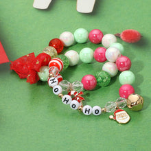 Load image into Gallery viewer, HO HO HO Candy Cane Santa Charm Bow Beaded Stretch - Multi Layered Bracelets - Paparazzi $5 Jewelry with Ashley Swint