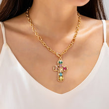Load image into Gallery viewer, Multi-Colored Crystal Cross Necklace SHIPS 7-24