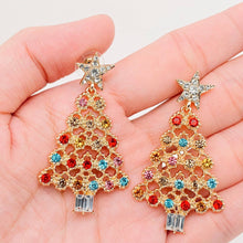 Load image into Gallery viewer, Christmas Tree Colorful Rhinestone Stars Post Earrings