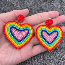 Load image into Gallery viewer, Contrasting Colors Seed Beads Heart Earrings