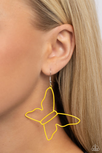 Paparazzi Soaring Silhouettes - Yellow Earring Butterfly NEW