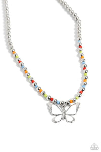Paparazzi Vibrant Flutter - White - Butterfly Necklace & Earrings