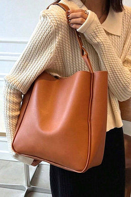 Simple Trendy Vegan Leather Shoulder Bag BROWN
