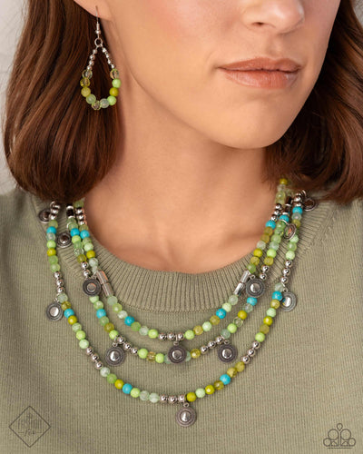 Paparazzi Piquant Pattern - Green Necklace & Earrings NEW