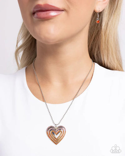 Paparazzi Hallucinatory Hearts - Orange Necklace & Earrings