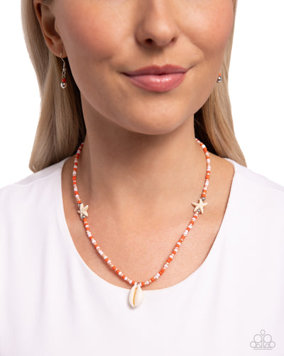 Paparazzi Beachside Beauty - Orange Necklace & Earrings NEW