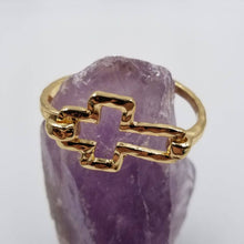 Load image into Gallery viewer, Hammered Cross Cuff Bracelet - Gold SHIPS 6-18