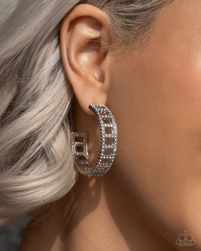 Paparazzi Bridging Brilliance - White Earring Hoop Convention Exclusive