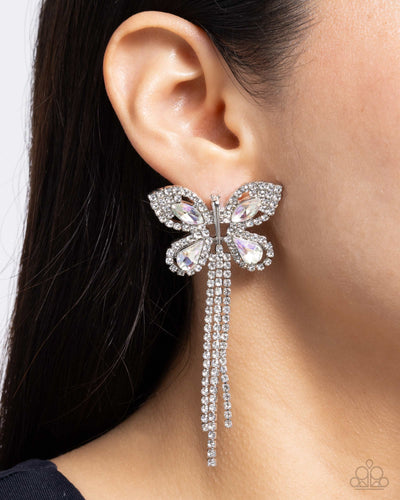 Paparazzi Next SOAR - White Butterfly Earrings