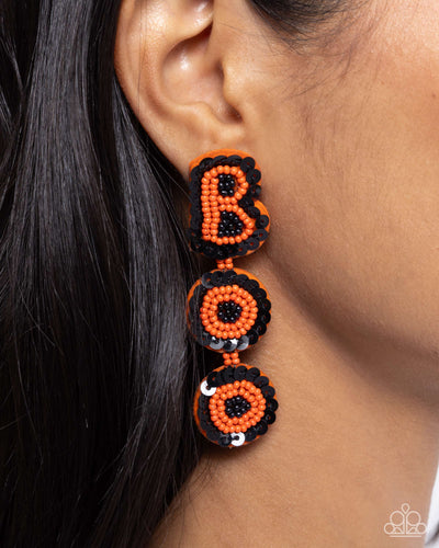 Paparazzi Halloween Bash - Orange Boo Seed Bead Earrings