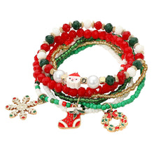 Load image into Gallery viewer, Snowflake Christmas Socks Wreath Charm Pearl Santa Stretch - Multi Layered Bracelets