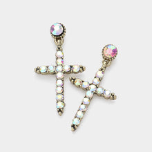Load image into Gallery viewer, Stone Paved Cross Dangle - Earrings