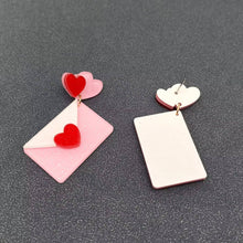 Load image into Gallery viewer, Acrylic Pink Heart Envelope -  Post Earrings Valentine&#39;s Day