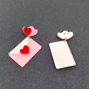 Acrylic Pink Heart Envelope -  Post Earrings Valentine's Day