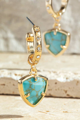 Natural Stone Triangle Earrings Turquoise Blue Hoops