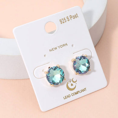 BABY BLUE Round Stone Cushion Stud Earrings